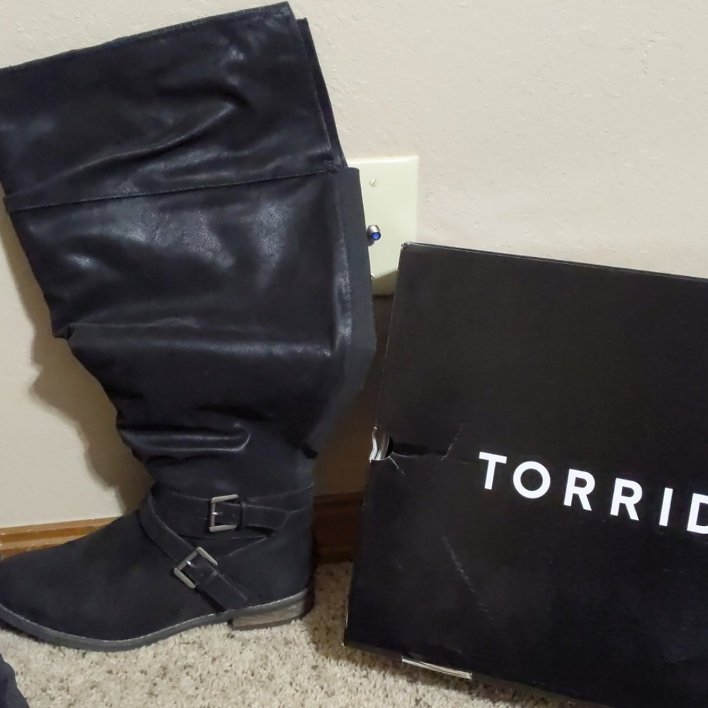 Torrid Black Strappy Over the Knee Boots 10W